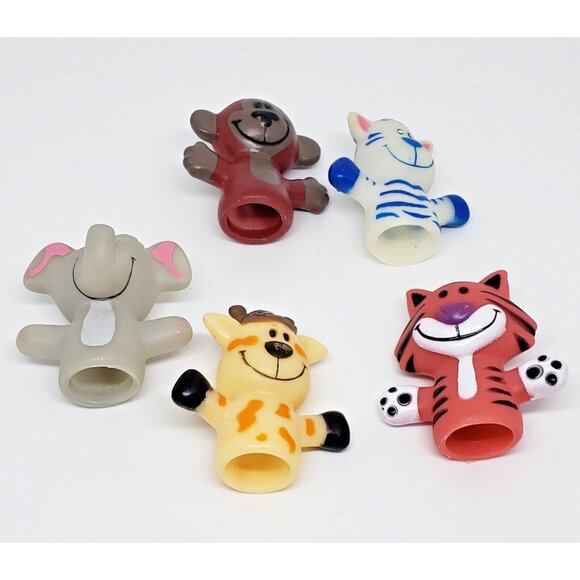 5 Playtex Baby Bath Plastic Finger Puppets Elephant Monkey Giraffe & 2 Tigers - Picture 2 of 3